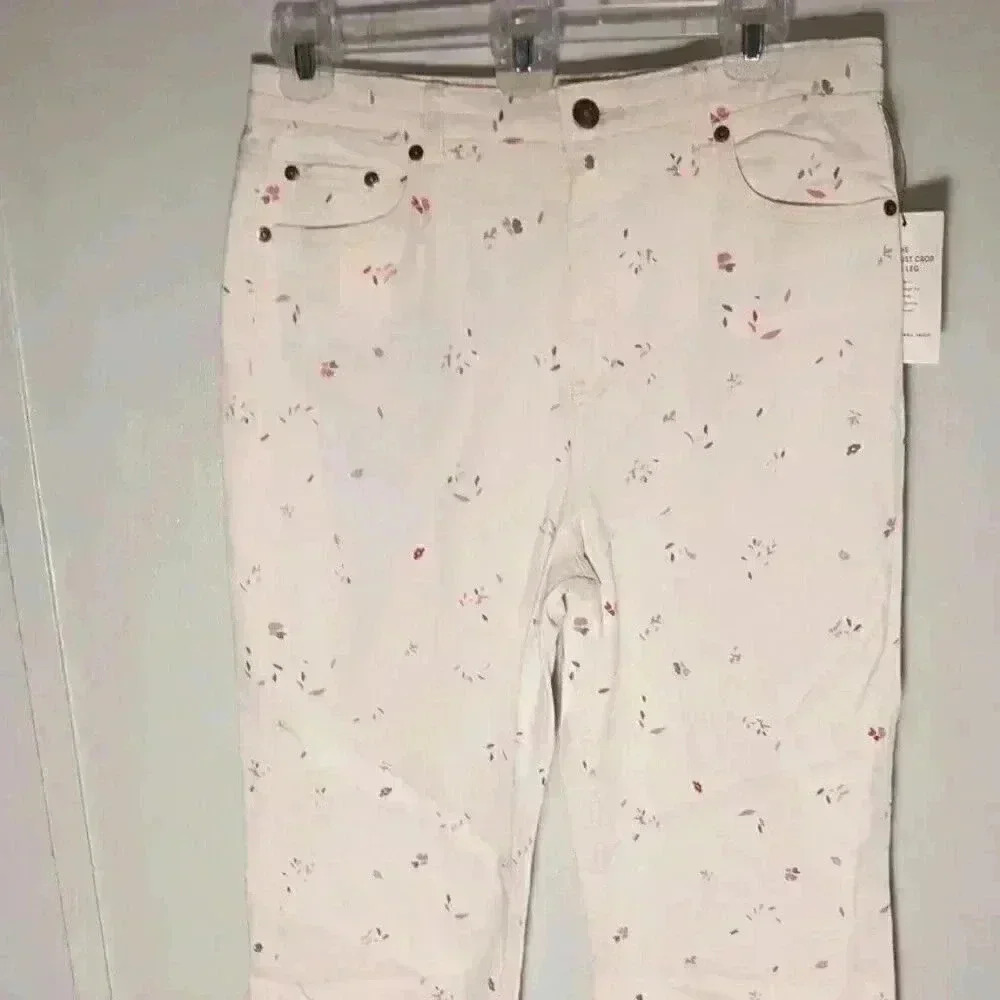 "FREE ASSEMBLY" Girls pink Orchid Floral Wide Leg Button Jeans Size 16‎ NWT